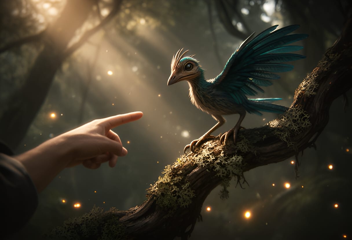 Elena observes Archaeopteryx flight feathers and claws.