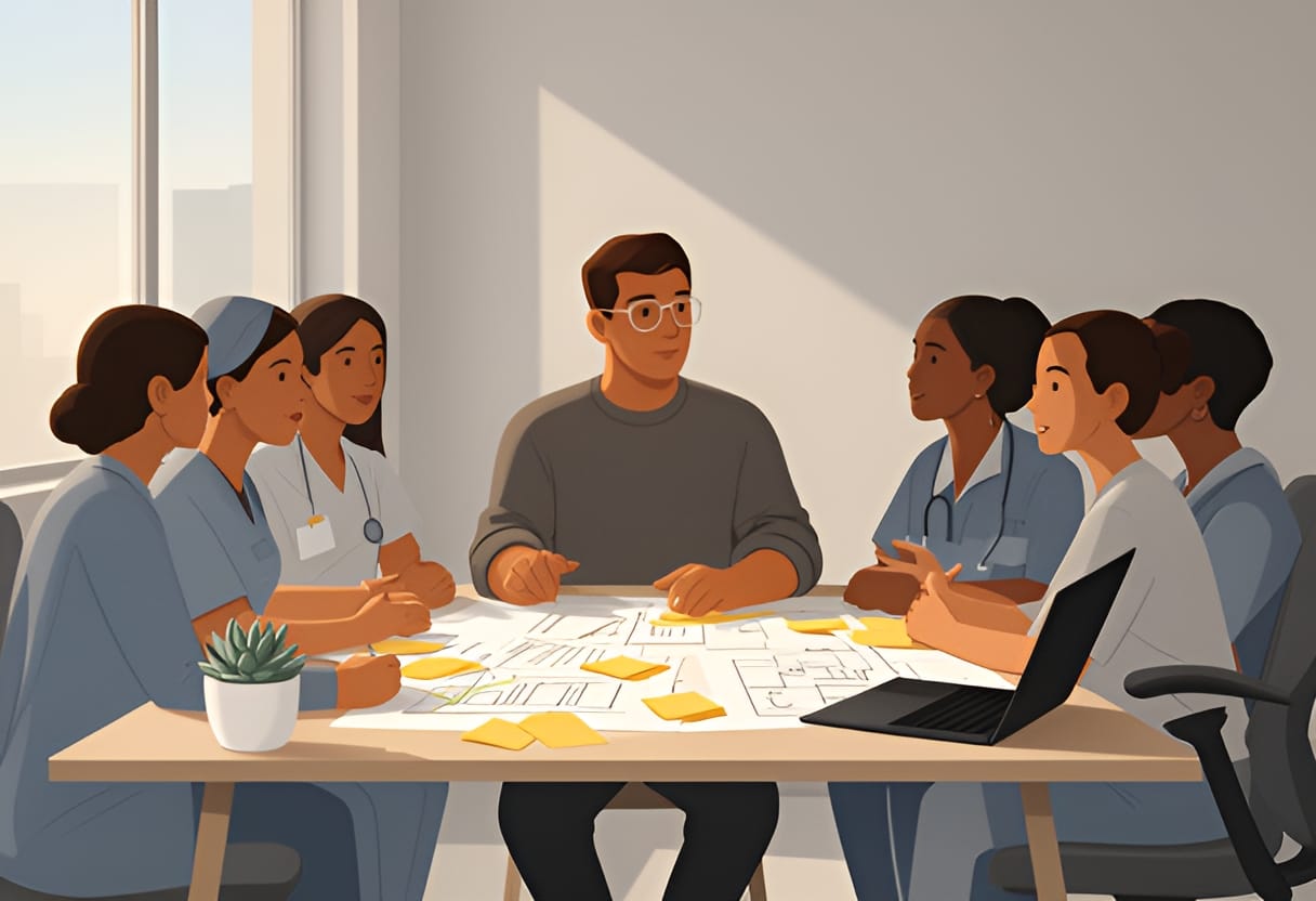 Frontline workers collaborate in a workshop to shape AI safeguards.