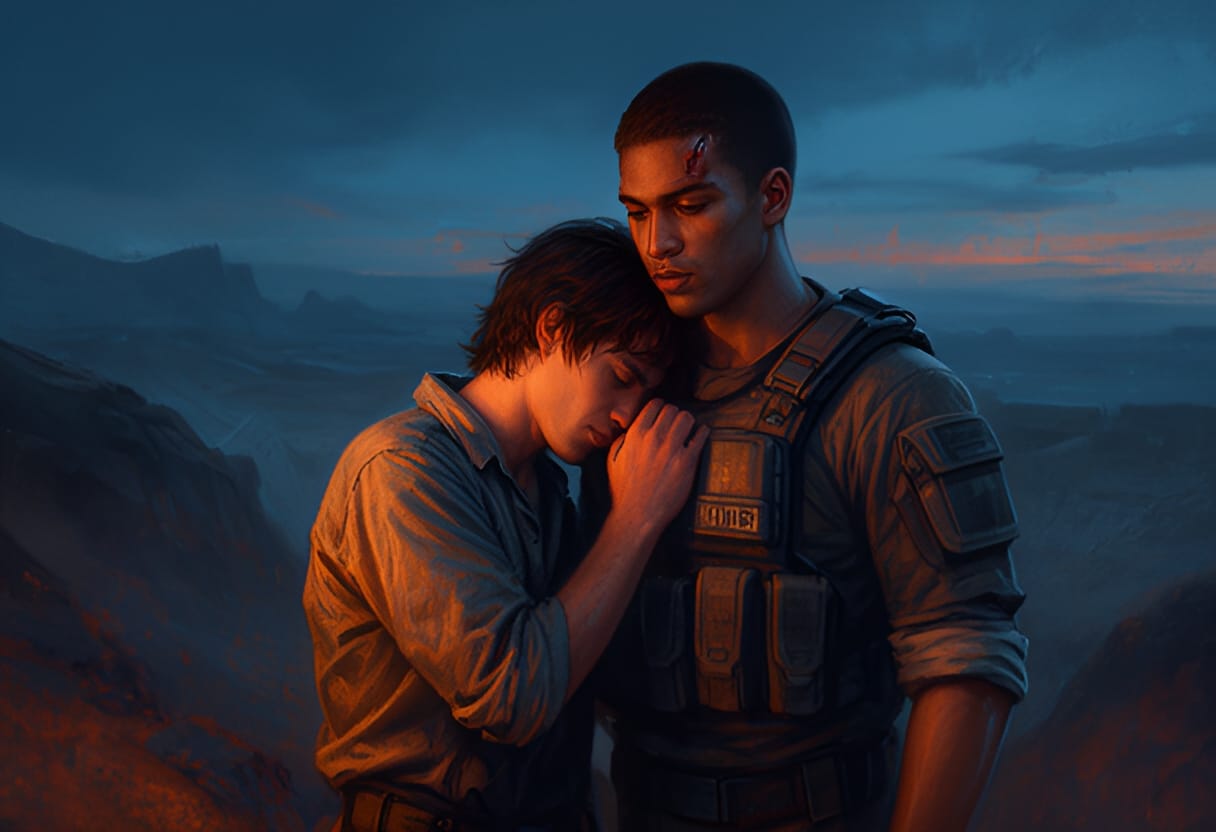 Alex finds refuge in Zay's embrace on the quiet ridge.