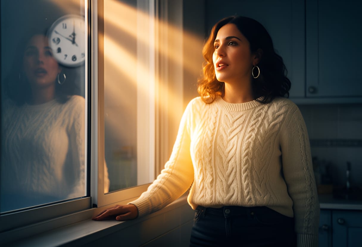 Ana practices telling time, her voice filling the quiet morning.